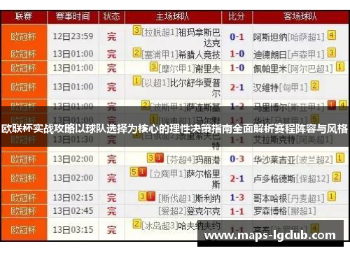 欧联杯实战攻略以球队选择为核心的理性决策指南全面解析赛程阵容与风格